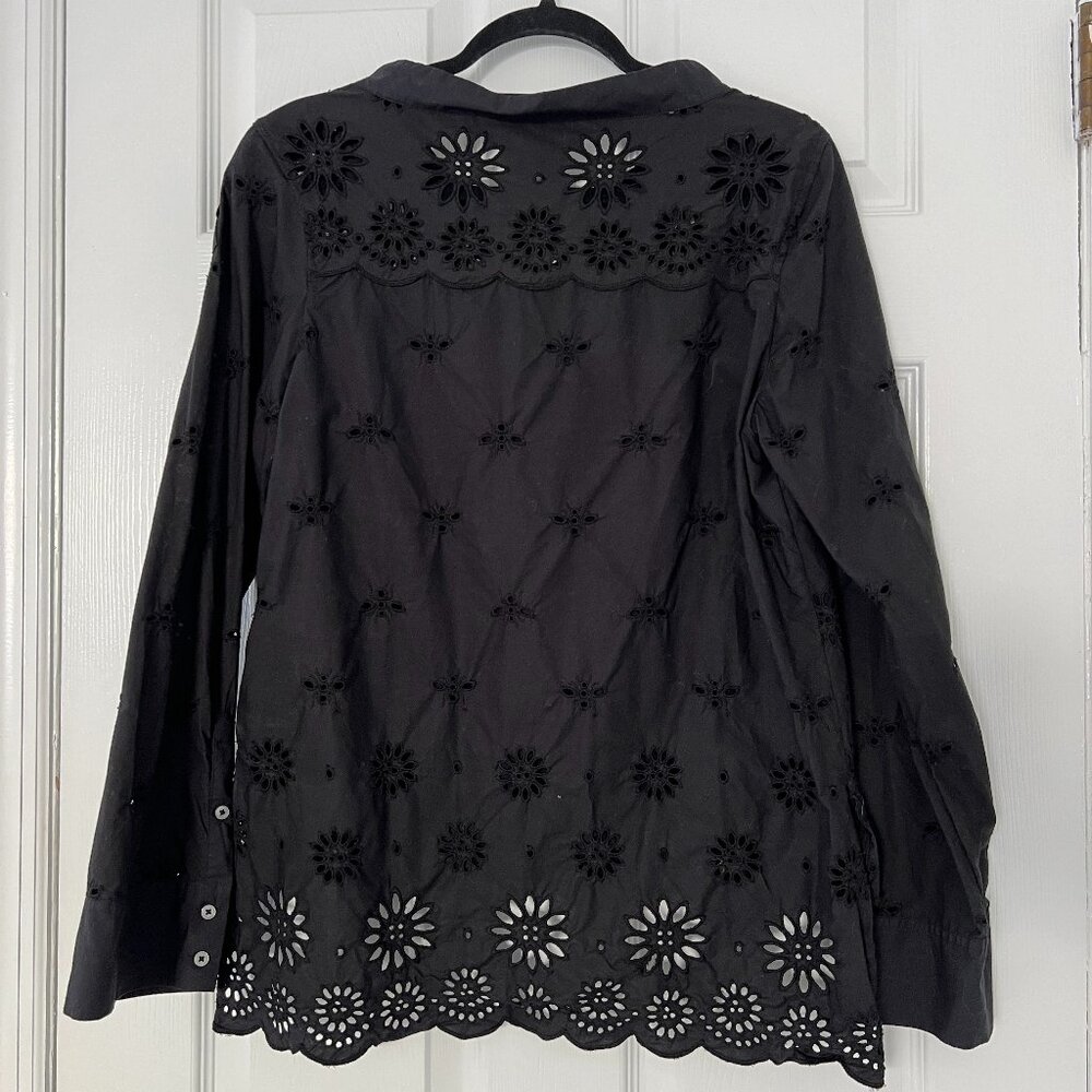 J. Crew Rooster Eyelet Cotton Top Black Size 6